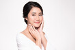 © kitthanes  - Beautiful young asian woman with clean fresh skin on white background, Face care, Facial treatment, Cosmetology, beauty and spa, Asian women portrait