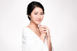 © kitthanes  - Beautiful young asian woman with clean fresh skin on white background, Face care, Facial treatment, Cosmetology, beauty and spa, Asian women portrait