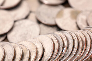 A lot of dollar coins close-up