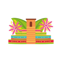 Wall Mural - mexican pyramid with flowers detailed style icon vector design