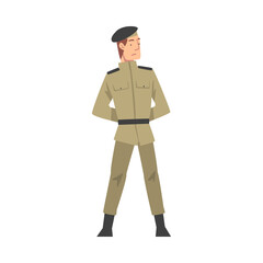 Wall Mural - Army Soldier, Infantry Military Man Character in Khaki Uniform Cartoon Style Vector Illustration