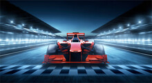 Race Driver Pass The Finishing Point And Motion Blur Backgroud. 3D Rendering
