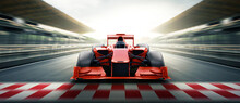 Race Driver Pass The Finishing Point And Motion Blur Backgroud. 3D Rendering