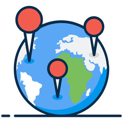 Wall Mural - 
Pin pointers with globe, concept of pinned location icon

