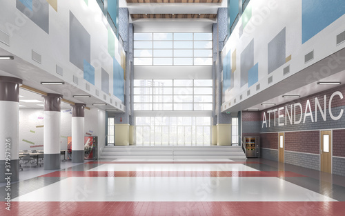 Cuadros en Lienzo School entrance with high ceiling lobby. 3d illustration