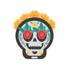 Wall Mural - Mexican day of dead female skull with flowers detailed style icon vector design