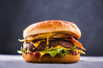 Homemade beef burger. Delicious fastfood. Closeup