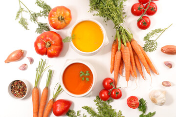 Wall Mural - bowl of vegetable soup with fresh ingredient