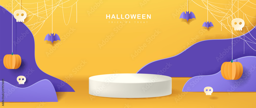 Halloween background design with product display cylindrical shape and ...