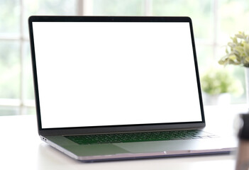 Laptop computer with blank screen mockup, template background, Business online, e commerce, online study concept