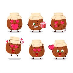 Sticker - Brown honey jar cartoon character with love cute emoticon