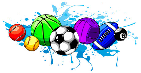 Sticker - Composed set of different balls. Vector illustration.