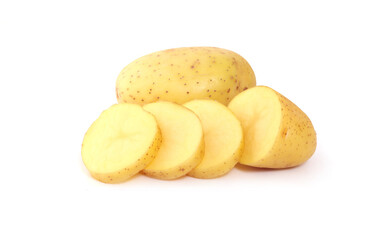 Wall Mural - Young potato isolated on white background. Harvest new. Flat lay, top view