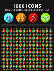 Wall Mural - set of high quality universal icons with shadows on colorful buttons on black background . isolated 