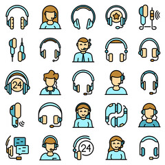 Wall Mural - Headset icons set. Outline set of headset vector icons thin line color flat on white