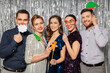 © Syda Productions - celebration, christmas and holiday concept - happy friends posing with party props