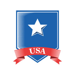 usa shield with ribbon and star detailed style icon vector design