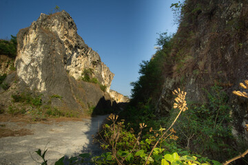 View of the limestone hills in Bojonegoro, Indonesia in the morning