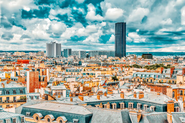 Fototapete - Beautiful panoramic view of Paris from the roof of the Pantheon. View of the Montparnasse tower.