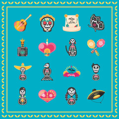 Wall Mural - Mexican day of dead detailed style icons collection vector design