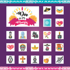 Wall Mural - Mexican day of dead detailed style symbols set vector design