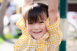 © Kanthita - Portrait of Asian cute girl raise their arms, exercise, sweet smile. Children are cheerful. Happy child. Look at the camera. Kid in yellow clothes is aged 5 years old.