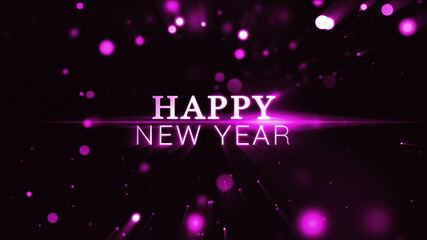 Wall Mural - Happy New Year greetings card with shining golden bokeh particles on a background. Beautiful magic design.