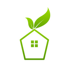 Sticker - Leaf and Green House icon Template