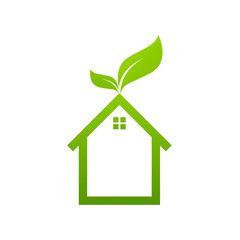 Sticker - Leaf and Green House icon Template