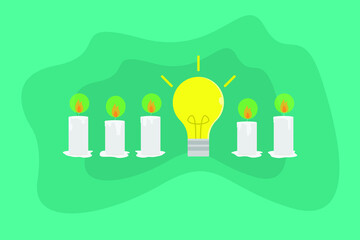 Wall Mural - think differently vector concept: bright light bulb between glowing candle