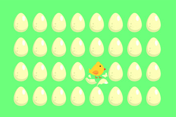 Wall Mural - think differently concept: chicks hatching first than the other eggs