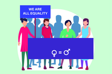 Wall Mural - think differently concept: female worker different from the other male worker carrying briefcase and