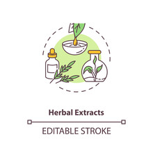 Herbal Extracts Concept Icon. Botanical Ingredients In Energy Drinks Idea Thin Line Illustration. Potential Harmful Components. Vector Isolated Outline RGB Color Drawing. Editable Stroke