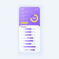 Fasting controller smartphone interface vector template. Mobile app page daymode design layout. Reminder screen. Flat UI for application. Timing tracker daily diet Phone display