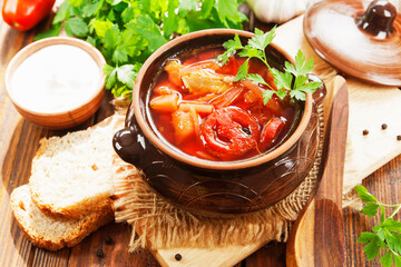 Canvas Print - Soup with fresh cabbage