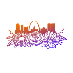 St. Louis, MO, USA, Flowers with Vintage Skyline Design. Floral frame ornament vector style. Decoration Design Silhouette illustration.