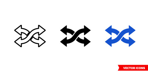 Mix arrows icon of 3 types color, black and white, outline. Isolated vector sign symbol.