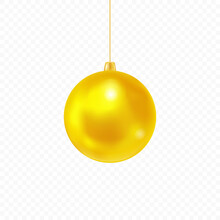 Christmas Yellow Bauble Isolated On Transparent Background. Xmas Decorative Element. Vector.
