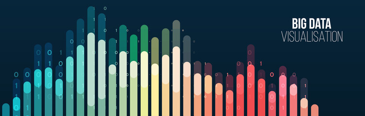 Aufkleber - Wide Big data visualization. Abstract background with lines array and binary code. Connection structure. Data array visual concept. Big data connection complex.