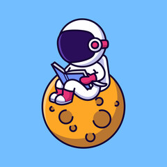 cute astronaut reading book illustration