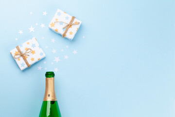 Wall Mural - Champagne bottle and christmas gift boxes