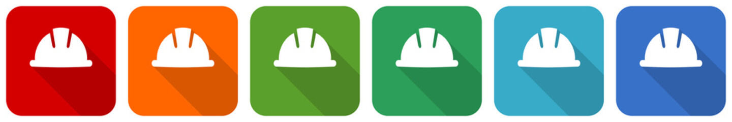 Poster - Helmet, safety, engineer, worker icon set, flat design vector illustration in 6 colors options for webdesign and mobile applications