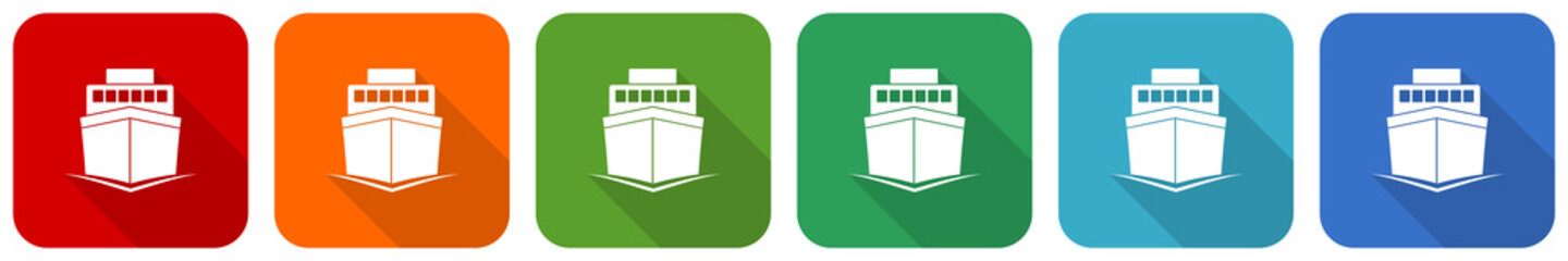 Wall Mural - Ship, boat, travel, marine icon set, flat design vector illustration in 6 colors options for webdesign and mobile applications