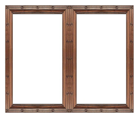 Double wooden frame (diptych) for paintings, mirrors or photos isolated on white background