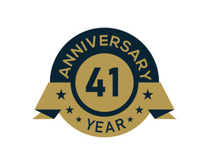 Gold 41 years anniversary badge with banner image, Anniversary logo with golden isolated on white background