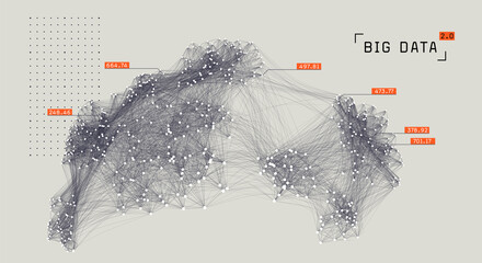 Big data concept visualization. Distributed network. Social media graph. Information clustering. Complex communication system.