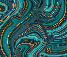 Wall Mural - abstract malachite green background, fake agate with golden veins, painted artificial stone texture,
