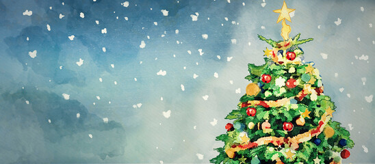 Wall Mural - Christmas tree. Watercolor greeting card