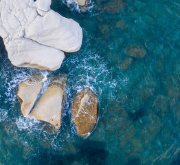 Sticker - an aerial view of white rock formations on the seafront coastline of Limassol in Cyprus