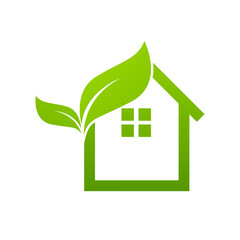 Sticker - Leaf and Green House icon Template